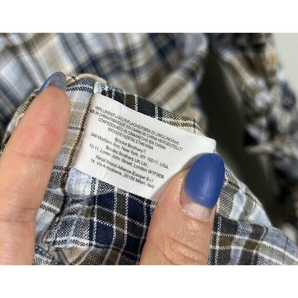 Brooks Brothers Plaid The Original Polo Shirt Slim Fit Linen Shirt Size Medium - Picture 4 of 5